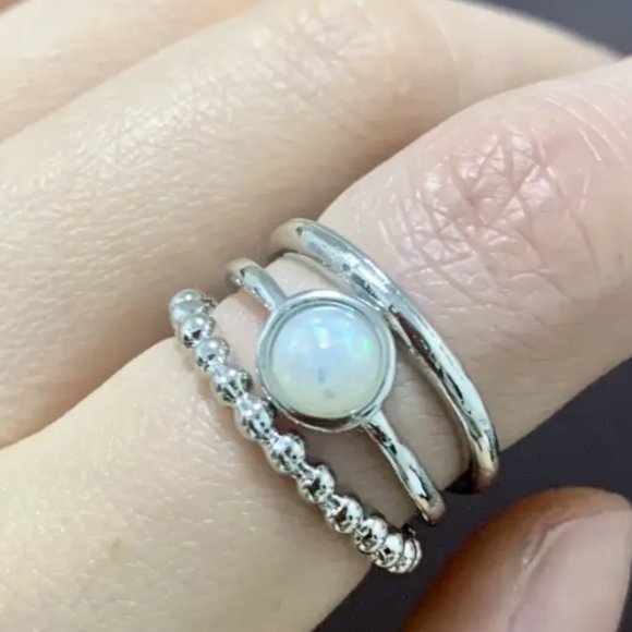 3pcs Boho Moonstar Rings Zinc Alloy Stackable Set Silver NEW - Picture 3 of 4